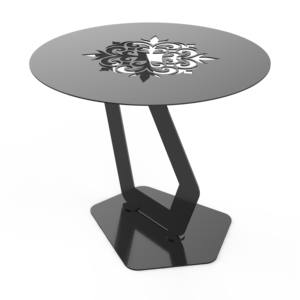Mesa de Bistro Redonda de Diseño, Metal Negro con Recubrimiento en Polvo, Superficie Decorativa con Patrón Cortado, Base Angular Robusta, Mueble Duradero para Sala de Estar - Product Image 3
