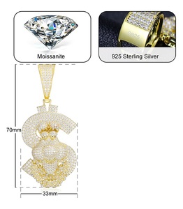 Collier Pendentif Sac d'Argent pour Homme avec Symbole Dollar, en Argent 925, Diamant Moissanite, Breloque Argentée Effet Glacé, Chaîne Statement, Diamant Certifié, Cadeau - Product Image 6
