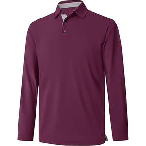 Polo en tricot à manches longues pour homme, couleur unie, style décontracté, bordeaux - Product Image 1