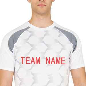 Maillot de football personnalisé pour homme, blanc, sublimation du nom de l'équipe, manches courtes, col rond, polyester respirant, coupe athlétique - Product Image 5