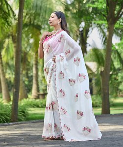 Sari indien léger pour femme, broderie riche, prêt-à-porter, pour mariage, fête, festival, style bohème - Product Image 6