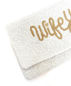 Wifey Handmade Fashion Wedding <b>Gift</b> <b>Bag</b> Seed Beads Clutch Magnetic Closure Durable Foldable Shoulder Strap Casual Handbags - Product Image 4