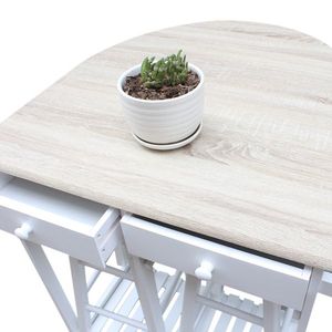 Carrello da Pranzo Pieghevole Bianco a Semicerchio con Manico in Legno e Sgabelli Rotondi, Codice Ricambio per Isole e Carrelli da Cucina 37144410 - Product Image 6