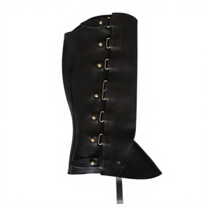 Demi-guêtres en cuir véritable pour hommes, style anglais, fermeture à crochet et barre, accessoires d'équitation - Product Image 3
