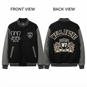 Chaqueta Varsity Personalizada con Mangas de Lana, Paneles en Contraste Negro, Rojo y Blanco, Forro de Algodón Transpirable para Invierno - Product Image 6