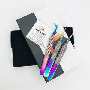 Pinzas de extensión de pestañas de acero inoxidable sostenible de marca personalizada titanio Chapado en plasma arcoíris para herramientas de pestañas de volumen - Product Image 5