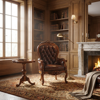 Fauteuil d'appoint baroque de luxe, cadre sculpté doré, revêtement en velours, style royal, mobilier personnalisé, cadeau, OEM