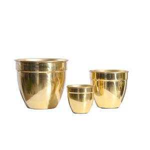 Gold Jar Shaped Metal Planter Pot 3-Piece Gold Stainless Steel Planter Set for Desk Floor metal planter set - Product Image 1