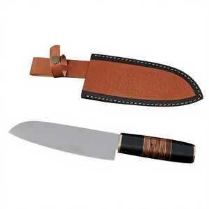Couteau de chef 100% artisanal en acier D2 de haute qualité, manche en résine et bois de rose avec embout en laiton, avec étui en cuir - Product Image 1