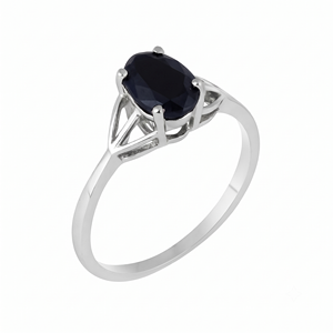 Rhaya Jewels Elegant Rhodium Plated 925 Sterling Silver Oval Cut Black Onyx Prong Setting <b>Dainty</b> Band Trendy Engagement <b>Ring</b> - Product Image 3