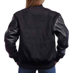 Veste universitaire pour femme, noire, manches longues, 100% laine, écologique, col boutonné chauffant, longueur normale, vêtements d'hiver - Product Image 3