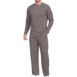 Ensemble de pyjama en tricot uni à manches longues pour homme, taille plus, vêtements décontractés d'automne, 100% coton, jogging, survêtement gris, décontracté, automne - Product Image 3