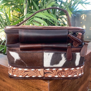 Personalized Hand Tooled Leather Cosmetic Wash <b>Bag</b> Women's Travel Cowhide Leather Multifunctional Makeup <b>Bag</b> Portable Pouch <b>Bag</b> - Product Image 3