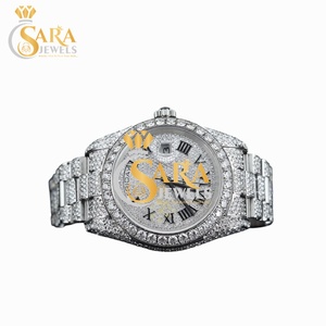 ICed 41mm Stainless Steel Automatic Watch Moissanite Diamond <b>Red</b> Roman Numeral Markers Luxury Hip Hop Style Fashion Analog Dial - Product Image 3