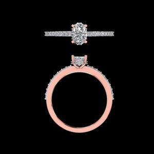 แหวนหมั้นเพชรทรงโอวัล ทองคำขาว 14k 18k น้ำหนักรวม 1.28 กะรัต ประดับเพชรแบบซ่อนรอบเพชร  ของขวัญสำหรับเธอ - Product Image 1