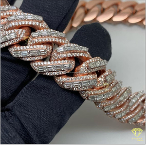 Chaîne cubaine sertie de diamants Moissanite baguette et ronds pour hommes, style urbain, disponible au prix d'usine – Offre spéciale - Product Image 3