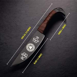 Couteau de camping Viking Rave de 9,5 pouces, OEM, revêtement noir en poudre, lame en acier Damas de qualité industrielle, manche droit en corne de taureau - Product Image 4