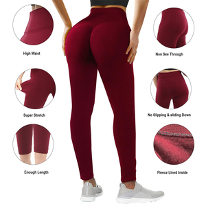 Leggings de sport et de yoga taille haute sans couture, respirants, unis, pour femmes, effet push-up, 100 % coton/bambou, vente en gros - Product Image 6