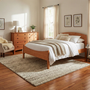 Cama de Plataforma de Madera Maciza de Estilo Moderno de Mediados de Siglo con Cabecera Curva |   Muebles de Dormitorio de Madera de Nogal y Mango Natural - Product Image 2