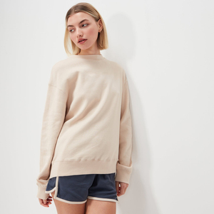 Sudadera Beige Extra Grande para Mujer, Cuello Redondo, Manga Larga, Diseño Asimétrico de Punto Sólido, Ropa de Otoño - Product Image 5