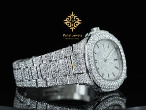 นาฬิกาเพชรหรูสำหรับผู้ชาย Pahal Jewels ตัวเรือนสแตนเลสทรงกลม 42 มม. ระบบอนาล็อก ควอตซ์ แสดงวันที่ สายแบบพับได้ - Product Image 2