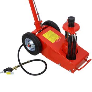 Martinetto idraulico a bottiglia da 22 tonnellate ad aria compressa con set di 4 prolunghe e ruote integrate, rosso, per auto - Product Image 2