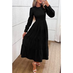 PRETTYGARDEN Vestido Casual de Noche para Mujer, Otoño 2025, Manga Larga, Maxi, Cuello Fruncido, Estilo Suizo con Volantes, Fluido, para Boda - Product Image 5