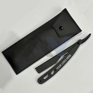 มีดโกนหนวดตรงแบบมืออาชีพ สแตนเลสแท้เคลือบสีดำ พิมพ์โลโก้ได้ตามต้องการ ใบมีดแบบเลื่อน - Product Image 4