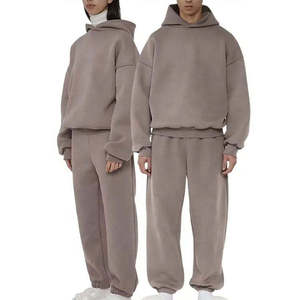 Mens Eco-Friendly Hooded <b>Plain</b> <b>Tracksuit</b> Fleece Ribbed Cuff Sweatshirts Cotton Blend Joggers Drawstring Closure Personalized - Product Image 1