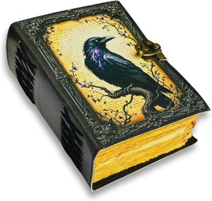 Goth Gifts Raven Crow Leather Journal for Men & Women With Lock, 400 Witchcraft Supplies <b>Books</b> Witchy gifts for women black - Product Image 1