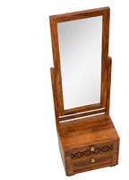Pindel Handicraft Coiffeuse moderne extra haute en bois de manguier massif avec 2 tiroirs et miroir sur pied de 65 pouces pour chambre à coucher