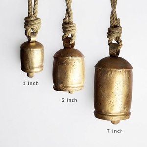 Vintage Handmade Rustic <b>Christmas</b> Cow Bells Antique <b>Gold</b> Harmony Bells on Jute Rope for Farmhouse Holiday Home & Garden <b>Decor</b> - Product Image 1
