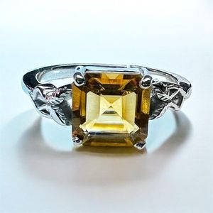 Natural <b>Citrine</b> Asscher Cut 925 Sterling Silver <b>Ring</b> Women's Vintage Gemstone Jewelry Fine <b>Rings</b> Prong Setting Geometric Style - Product Image 1