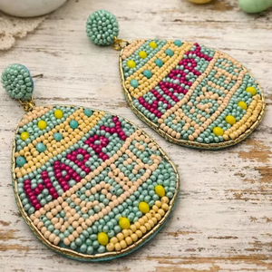 Boucles d'oreilles pendantes personnalisées avec nom pour femmes et filles, style festif, perles, œufs de Pâques, Joyeuses Pâques 2026 - Product Image 1