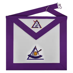 Delantal de Alta Calidad para el Consejo Maestro Ilustre con Cinta Morada, Bordado a Mano a Máquina, Artesanía de Bordado Masónico OES - Product Image 1