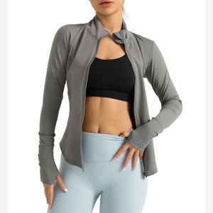 Chaqueta de Yoga para Mujer, Tejido Elástico, Cuello Alto, Corte Ajustado, Cierre de Cremallera, Transpirable, Spandex, Manga Larga - Product Image 4