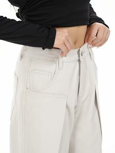 Jean ample en denim de coton de haute qualité pour femme, coupe large, style classique hip-hop, avec boutons décoratifs, blanc - Product Image 4