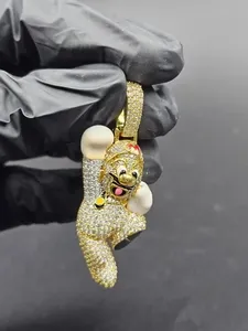 Men's Cartoon Pendant 14K Yellow Gold Plated 3Ct Round Cut Real Moissanite - Product Image 3