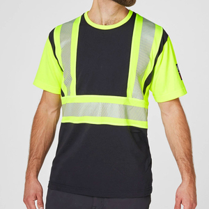 T-shirt de sécurité jaune haute visibilité pour hommes, à rayures réfléchissantes, séchage rapide, vêtements de travail d'été décontractés à manches courtes et col en V - Product Image 6