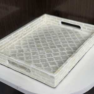 Hot Selling Rectangular Seashell <b>MOP</b> Inlay Serving Tray Handcrafted Decorative Coffee Table Tray for Modern Interior Styling - Product Image 4