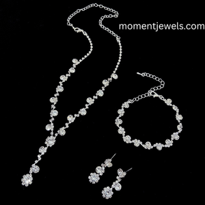 Ensemble de bijoux en strass de cristal, collier, boucles d'oreilles, bracelet, alliage plaqué argent, cadeau de mariage pour femmes - Product Image 3