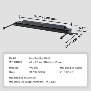 Piegatrice per Lamiera Portatile da 48 Pollici, Mini Piegatrice per Metallo da 0-130 Gradi, per Lamiera da 20 Gauge in Acciaio a Basso Tenore di Carbonio, Nuova Condizione - Product Image 3