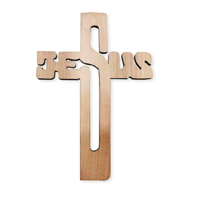 Cruz de Madera con Nombre de Jesús, Hecha a Mano, Ligera, Ecológica, Duradera, Reciclable, Diseño Art Deco, para Montar en la Pared, Moderna - Product Image 2