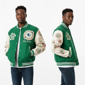 Veste universitaire sur mesure de haute qualité avec votre propre logo et design, en tissu de laine avec manches en cuir, pour homme et femme. - Product Image 6