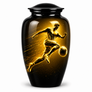 Luxury Golden Soccer Player Picture Sticker Cremation Urn for Human Funeral Ashes - Product Image 2