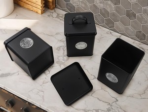Black Powder Coated Metal Kitchen <b>Canister</b> <b>Set</b> for Tea Coffee Sugar Storage - Product Image 4