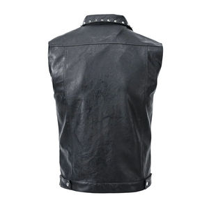 Gilet en cuir pour homme, style motard, col montant, avec rivets, couleur unie, longueur standard, vêtement d'extérieur d'automne, professionnel - Product Image 1