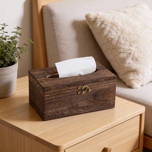 Boîte à mouchoirs carrée en bois, support de mouchoirs en bois minimaliste marron foncé noir style ferme - Product Image 1