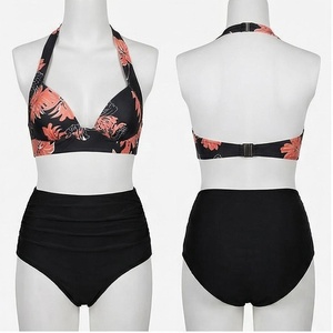 Ensemble de bikini à imprimé floral pour femmes, bas à taille haute, en Spandex et Polyester, maillot de bain extensible, maillot de bain deux pièces - Product Image 1