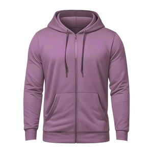 Vêtements pour hommes grande taille personnalisés en gros, couleur unie, 100% coton, vêtements de sport, sweats à capuche à fermeture éclair intégrale, broderie imprimée, respirant - Product Image 2